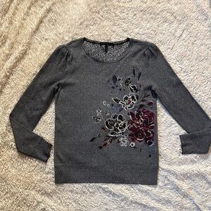 WHITE HOUSE BLACK MARKET~CABLE KNIT EMBROIDERY SWEATER TOP BLOUSE size M